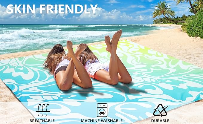 Beach Blanket Waterproof Sandproof Beach Mat 79" X 83"/10'x9'for 2-8 Adults Quick Drying Outdoor Picnic Mat Beach Accessories for Travel, Camping, Hiking