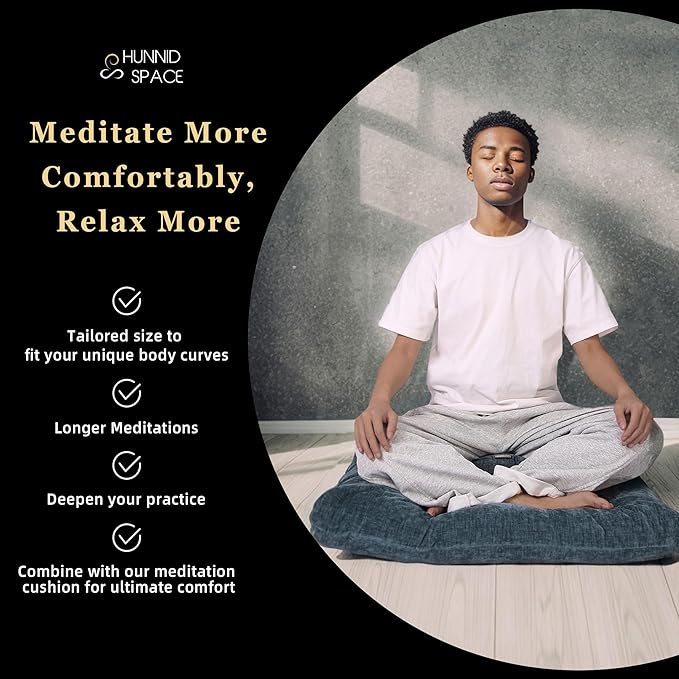 Meditation Zafu Cushion Set with Buckwheat Hulls & Memory Foam - Ergonomic Support for Yoga & Sitting - Removable Machine-Washable Luxury Velvet Cover - for Adults and Kids (Cl03-Blue)