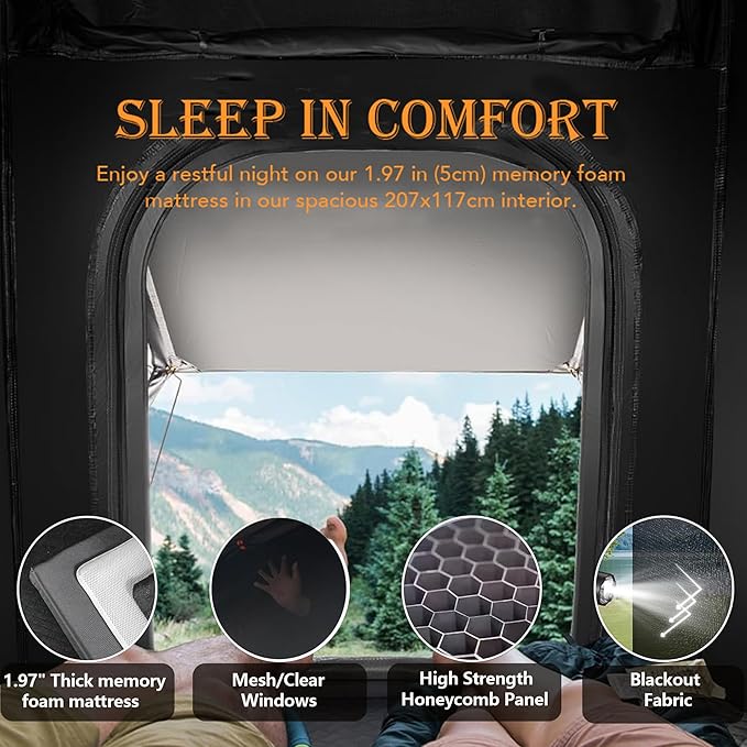 Aluminium Roof Top Tent,with Tri-Color LED Strip Light & 1.97" Thick Memory Foam Mattress,for Car Jeep SUV Truck Camping,2-3 People