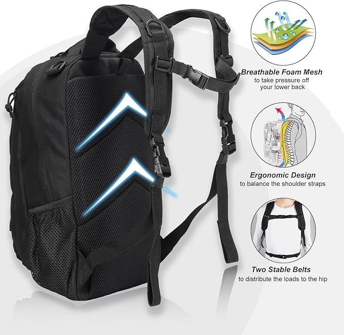 BAIXINGBAGS 20L Mini Small tactical backpack for men, MOLLE System Daypack black gym hunting backpack Comfortable for Hiking Camping