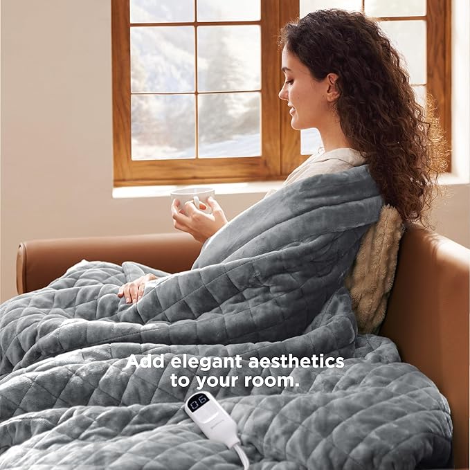 Bedsure Heated Blanket Throw Blanket - Quilted Electric Blanket, Soft Flannel Thick Heating Blanket with 4 Time Settings & 6 Heating Settings, Warm Gifts for Women Men (50x60 inches, Formal Gray)