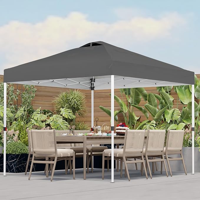 Shades 10x10 Pop Up Canopy with One Push Setup,Heavy Duty Beach Tent with Wheels for Easy Moving, Sun Shelter for Parties,Events, Outdoor Gazebo with 420D Coated Waterproof Grey Fabric