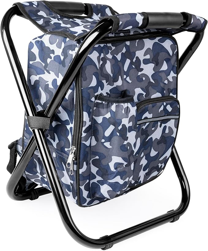 Kikerike Backpack Stool Cooler Chair Heavy Duty 300 LBS Max Load Portable Lightweight Stool Backpack Folding Fishing Cooler Seat for Camping Hunting Fishing - Arctic Camo