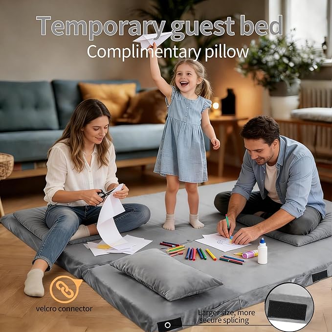 3 Inch Memory Foam Camping Mattress Pad, Dual Layer Thick Sleeping Camp Mat for Sleepover Car Tent, Portable Roll Up Mattress for Adults with Travel Bag