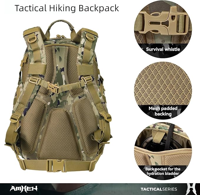 32L Tactical Backpack - MOLLE Everyday Carry with Suspended 17" Laptop Compartment for Work, Travel and Emergency (Camo)