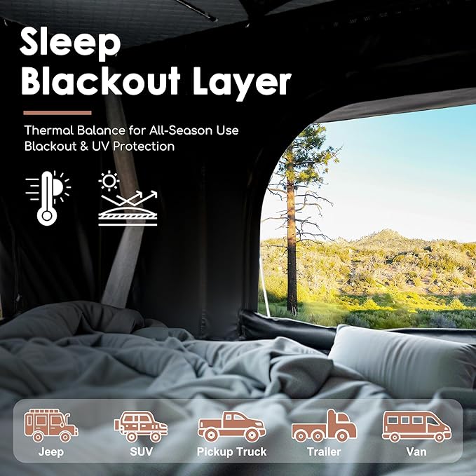 Rooftop Tent, Hardshell Roof Top for 2-4 Person, with Aluminum Telescopic Ladder, LED Strip Light