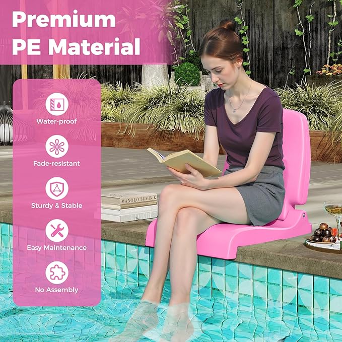 GYMAX Foldable Poolside Chairs for Edge of Pool, Portable Pool Chair with Handle, Drainage Hole, Lightweight Folding Flip Seat for Beaches, Camping, Fishing, Tailgating, Lawn (Bright Pink,1)
