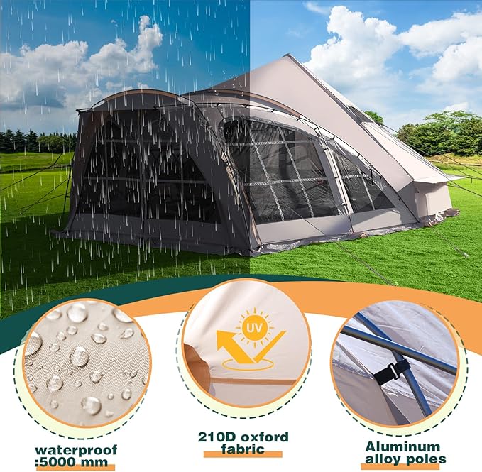Tents 4/6/8/12 Person, Easy Setup Waterproof Camping Tent with Rainfly, Portable Double Layer Large Family Tent for Camping Backyard Outdoor &Hiking