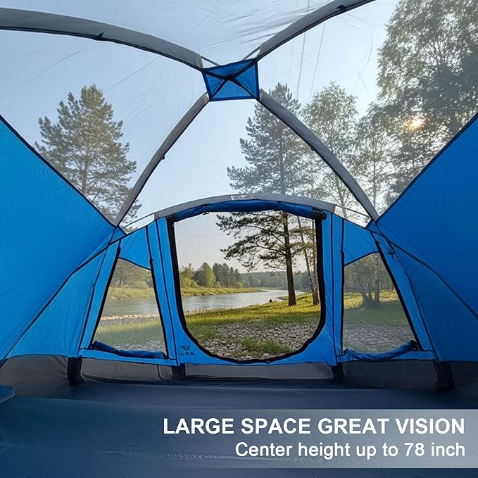 Camping Tent 3-4 Person, Waterproof Family Dome Tent with Removable Rainfly, Dual Two-Way Entry Doors & Mesh Windows, Portable Outdoor Tents for Camping