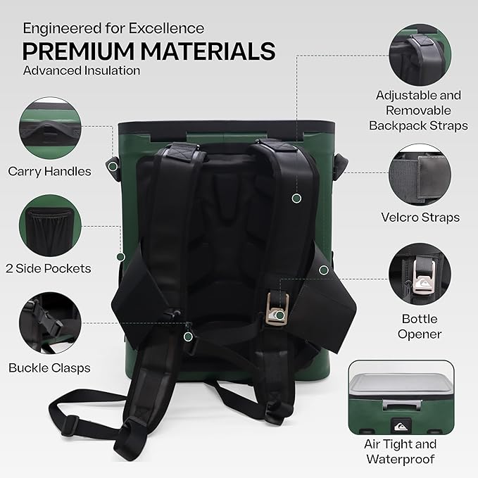 Quiksilver Zipperless Backpack Cooler 30L, Holds 36 Cans, 48 Hour Insulation, Leakproof & Waterproof Design, Heavy Duty TPU, IPX7, Padded Straps, Kangaroo Pockets