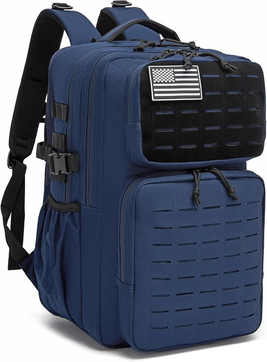 Wotony Military Tactical Backpack for Men Waterproof Daypack 3 Day Assault Pack Laser-Cut MOLLE Webbing Design with Water Bottle Holder Black Small Tactical Assault Bag (Blue, 35L)