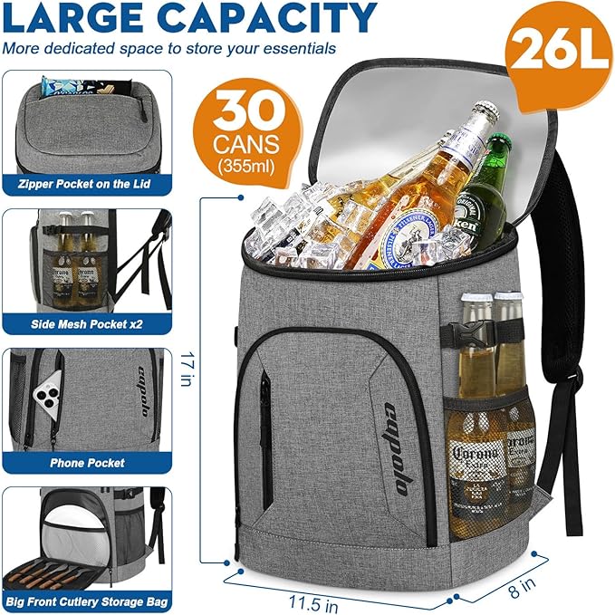 Capolo Cooler Backpack for Men Women Insulated Backpack Cooler Leak Proof Thermal Bag Beverage Soft Cooler Bag Lunch Backpack for Camping 30/45 Cans