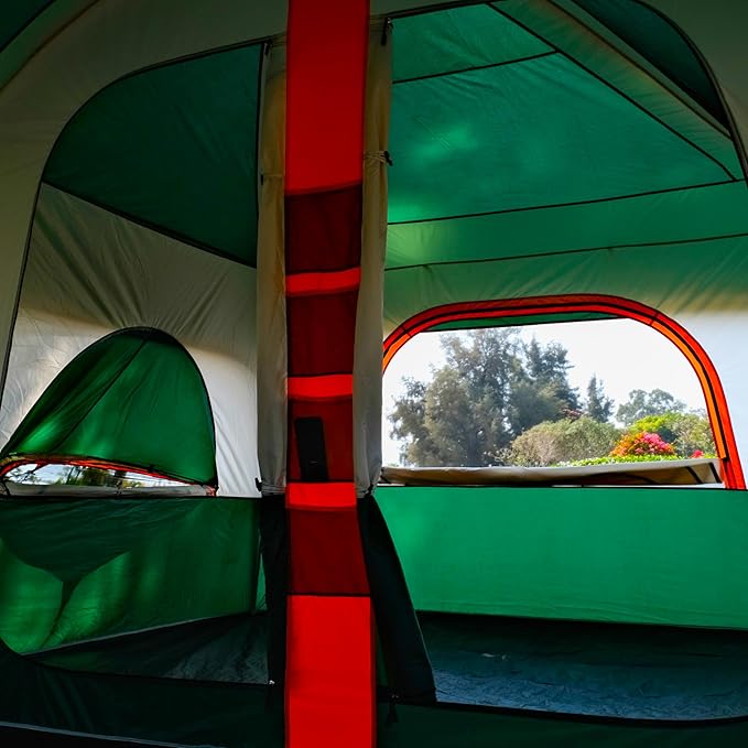 KTT Extra Large Tent 12 Person,Family Cabin Tents,Full Rainfly,2 Bay-Windows,2 Rooms and 3 Doors 3 Windows with Mesh,Waterproof,Straight Wall,Double Layer,Big Tent for Outdoor,Picnic,Camping