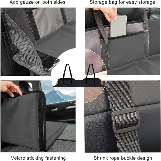Non-Inflatable Car Mattress Back Seat Bed Extender Portable Folding Camping Travel for Sleeping (Black)