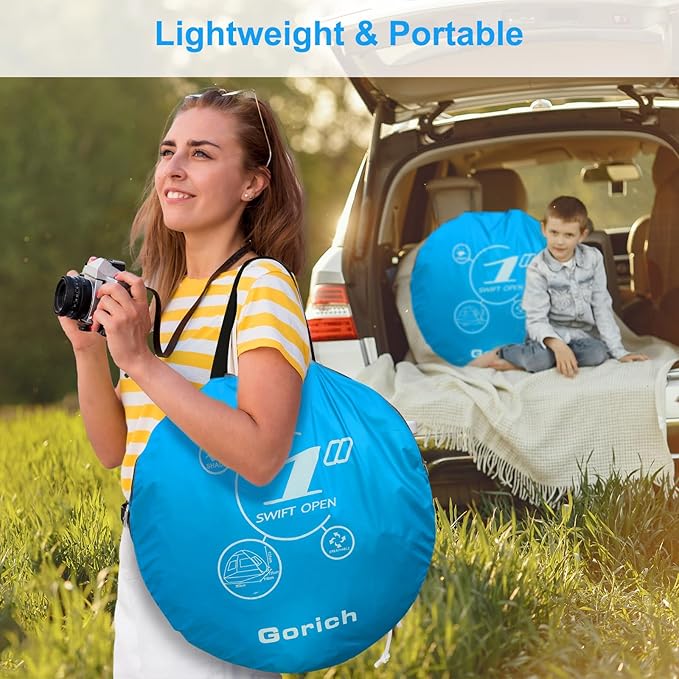 Gorich Easy Pop Up Beach Tent for 3-4 Person, UPF 50+ UV Protection Beach Umbrella Sun Shelter, Portable Lightweight Shade with Easy Foldable & Instant Setup