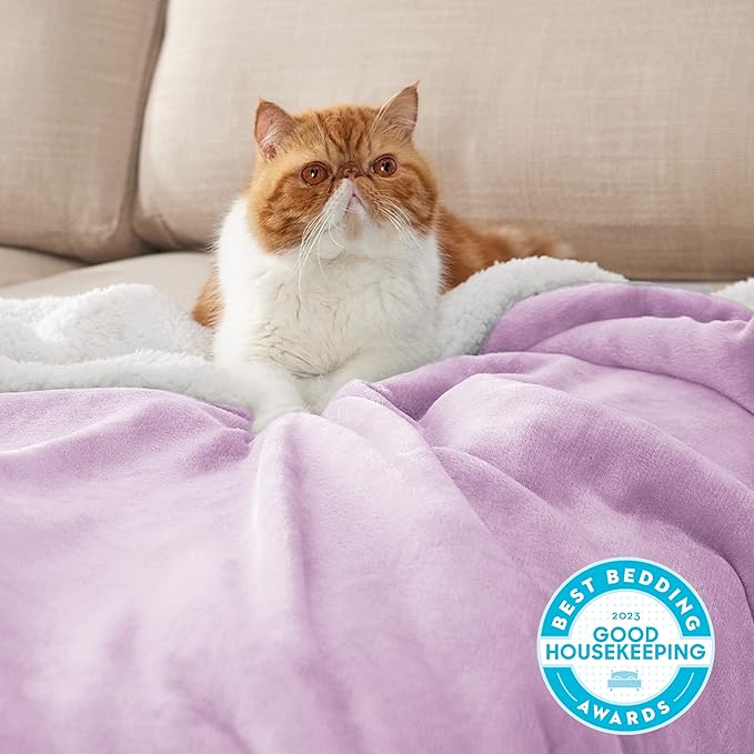 Bedsure Sherpa Fleece Throw Blanket for Couch - Thick and Warm, Soft Fuzzy Plush Throw Blanket for Winter, Lilac, 50x60 Inches
