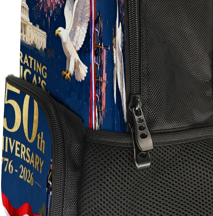 Men Women Polyester 250 Years 1776-2026 250th Birthday Eagle Liberty Art Daypack Big Capacity Shoulder Bag With Smooth Zippers for Hiking Work Walking Cycling
