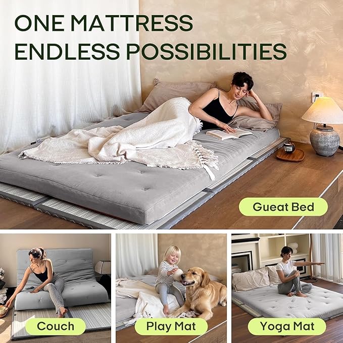ZonLi Japanese Floor Futon Mattress Queen Size 80"x 60", 100% Cotton Cover 2.5'' Thicken Tatami Mattress, Foldable Sleeping Pad, Portable Dormitory Tatami Mat, Roll Up Floor Lounger Bed for Adult