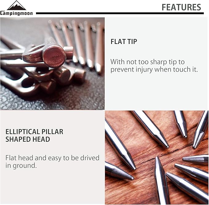 CAMPINGMOON 11.87-inch 8pcs Martensitic Stainless Steel 420J2 Hardened Forged Tent Stake Power Peg Ideal for Hard Ground R-30-8P