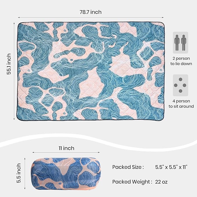 Waterproof Outdoor Blanket, 79" x 55" Large Packable Picnic Blankets, Foldable Picnic Mat for Park, Lawn, Grass, Beach, Concert (Abstract Line)