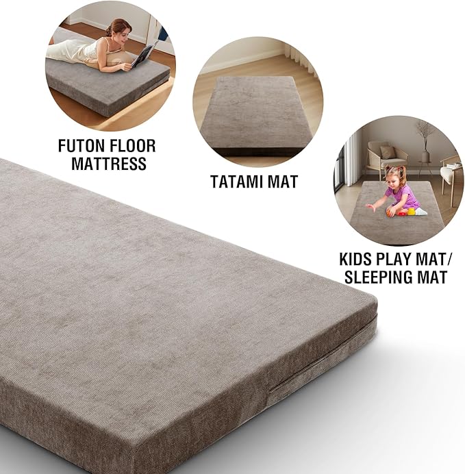 H.VERSAILTEX Full Size Armless Futon Mattress Covers for Traditional Japanese Futon Mattress Soft Mixed-Color Chenille Couch Slipcovers Floor Mats Sofa Protector Zippered Sleeper Sofa Cover,Taupe