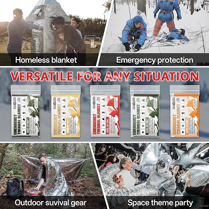SecuCaptain Survival Emergency Thermal Blankets: 30 Pack Extra Large 84” x63” Space Mylar Blanket Kit for Outdoor Cold Winter Camping Hiking Car Bug Out Bag or First Aid
