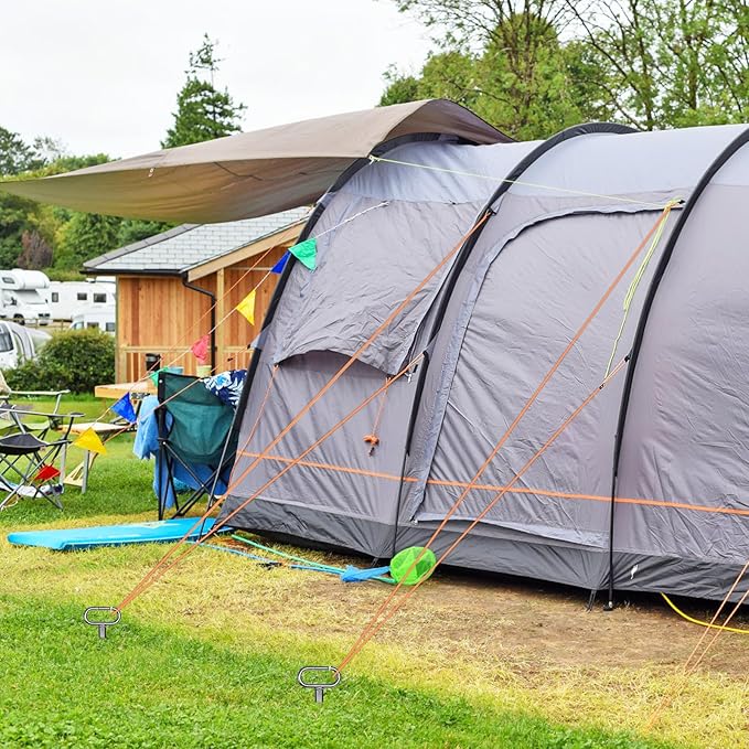 SELEWARE 17" Ground Anchors Screw in, 4 Pack Swing Set Ground Anchor Kit, High Wind Trampoline Stakes, Heavy Duty Wider Spiral Earth Anchor for Mobile Home, Tree, Tent, Shed, Carport, Securing Animals