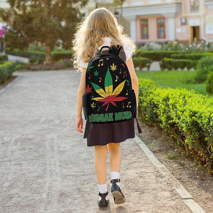 Men Women Lightweight Rasta Flag Weedleaf Leaf Reggae Music Casual Daypack Big Capacity Bookbag With Padded Straps for Gym Travel Walking Cycling