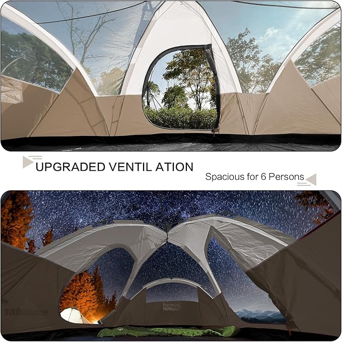 6 Person Family Camping Tent,Waterproof Windproof with Top Rainfly,Easy Set Up,Pop Up Tent for Outdoor Camping Hiking Trave