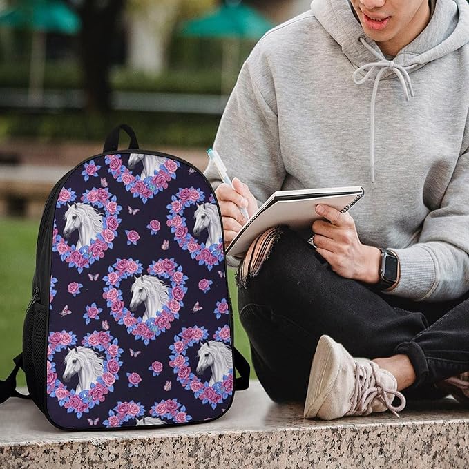 Sporty Travel Hiking Rucksack Gym Outdoor Bag Flowers Heart Horse Daypack Backpack Men Women