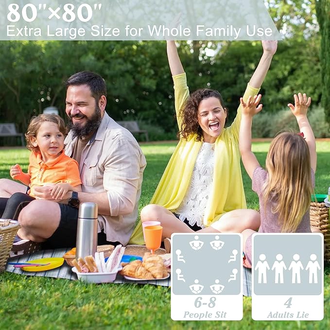 Large Picnic Mat, Outdoor Camping Mat, Tent Mate. Easy to Carry and Store, Water-Resistant, Dust-Proof Sand-Proof, Machine Washable. Thickened. For Picnics, Lawns, Concerts, Outdoor Adventures.