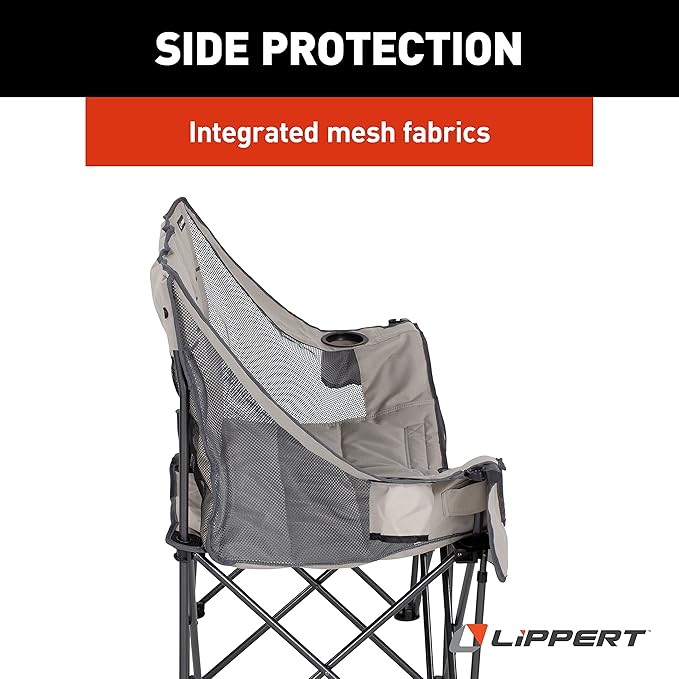 Lippert Campfire Folding Loveseat with 500-lb. Weight Capacity, Carry Bag, Durable Mesh Fabrics, High-Loft Cushioning, Storage Pocket, Dual Cupholders, Stemmed Wine Glass Holder (Sand) - 2021000205