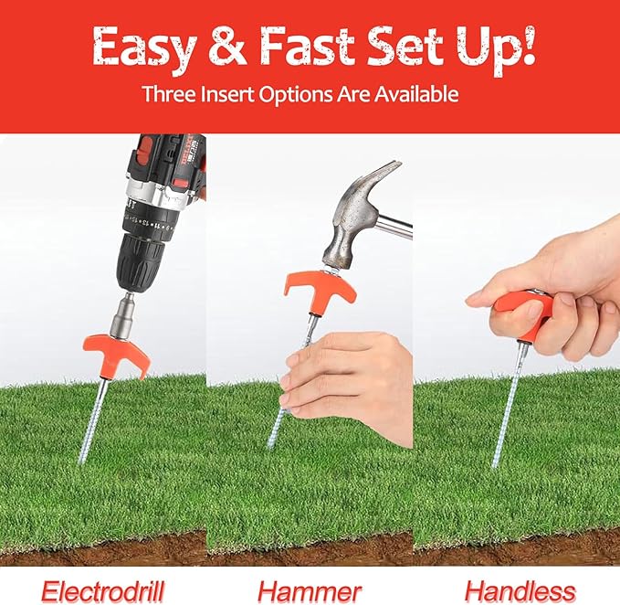 SOLEADER 12-Inch Screw in Tent Stakes 8PCS,Ground Anchors Screw in,Tent Stakes Heavy Duty,Ground Stakes for Inflatables,Canopies,Camping Tent Accessories,Metal Threaded Tent Spikes with Hex Head Drive
