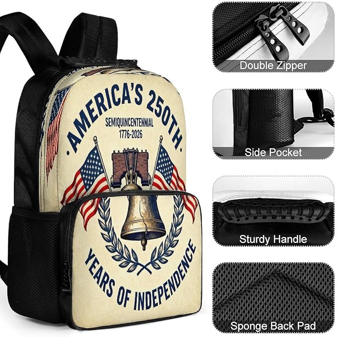 Adults Lightweight 250th Anniversary 1776-2026 Patriotic Freedom Art Rucksacks Large Capacity Bookbag With Adjustable Shoulder Straps for Trekking Outdoors Bicycle