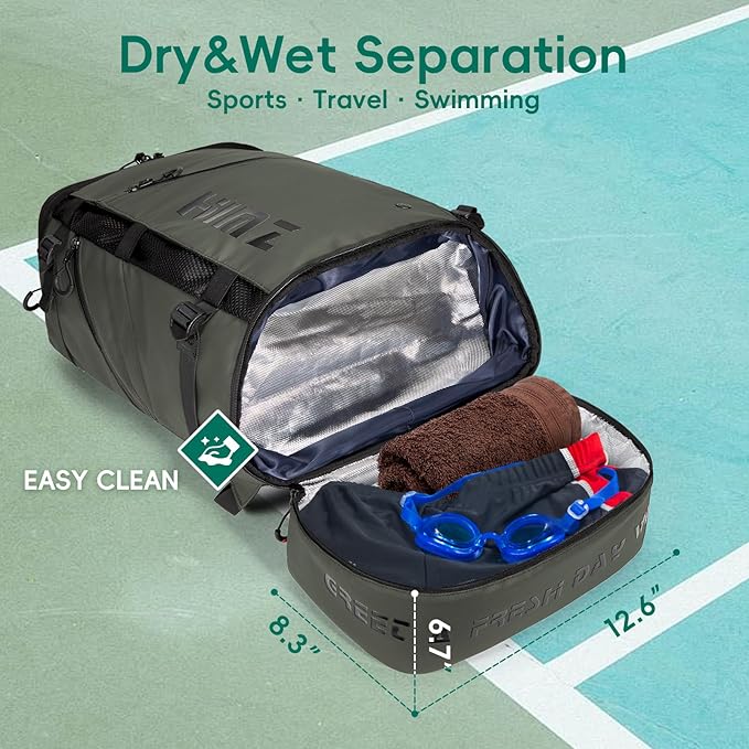 Camping Backpack with Lunch Compartment, Water Resistant Mens Backpack Insulated for Work, 17 inch Laptop Bag, Carry On Backpacks for Airplane Beach Travel, Green