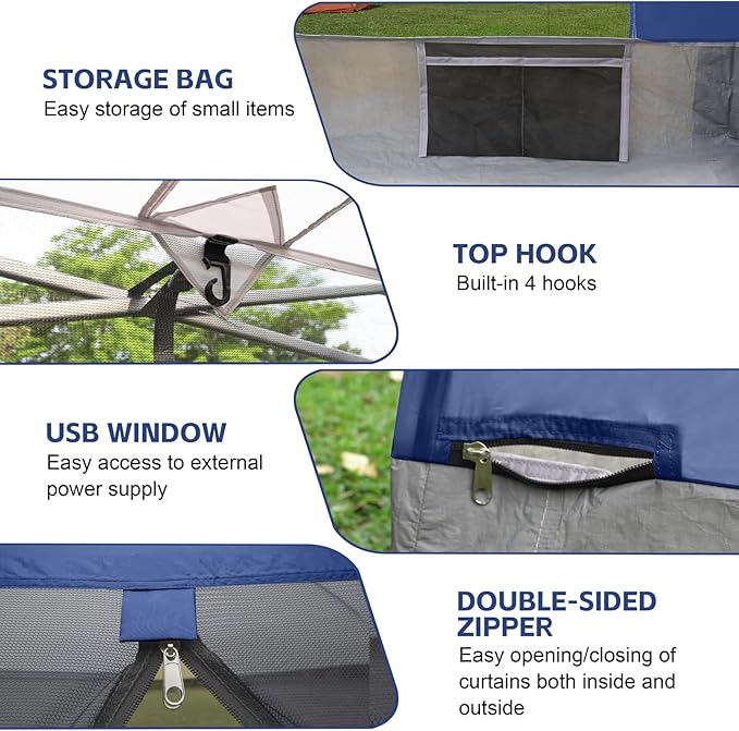 Canopy Universal Mosquito Netting Tent, Converts 10'x10' Canopy Gazebo into Camping Inner Tent, Screen House with Full PE Floors for Patio, Outdoor, Garden（TOP & Frame NOT Included） Navy Blue