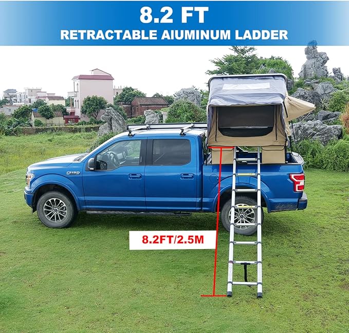 WOLFSTORM Rooftop Tent,Pickup Truck-Tent,Fit for Universal Hard Shell Roof Top,Outdoor Camping Rooftop Waterproof Tent with Ladder and Sunroof Off-Road for 2-3 Adults (Khaki)