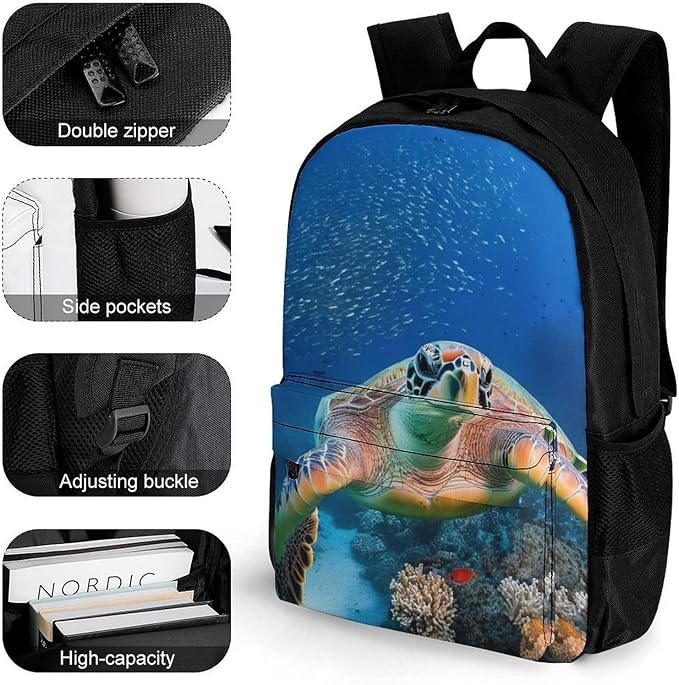 Lightweight Rucksack for Sports Travel Running, Big Capacity Multipurpose Anti-Theft Bookbag, Ocean Giant Sea Turtles Travel and Sport Backpack Rucksack