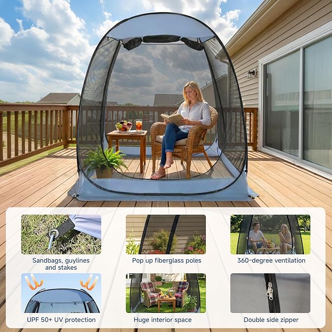 Alvantor® Pop Up Screen House Gazebo, Portable Mosquito Net Tent, UV Protected Sun Shelter for Patio, Backyard & Camping, Instant Setup for 2-10 People