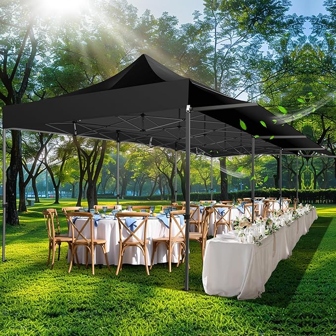 COBIZI 10x30 Pop Up Canopy Tent with Awning,Heavy Duty Canopy UPF 50+ All Season Wind Waterproof Commercial Outdoor Street Vendors Party Tents for Parties Gazebo with Roller Bag(10 x 30 ft Black)