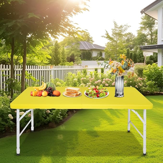 Portable Plastic Folding Table 4ft/6ft/8ft Heavy Duty White Black Picnic Dining Table Fold-in-Half for Camp Party Kitchen Indoor Outdoor