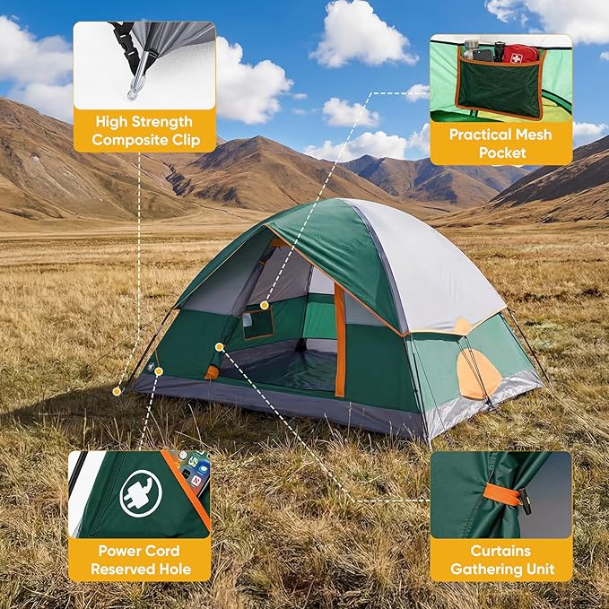 NEWBULIG 2-4 Person Camping Tent, Lightweight 5 Min Easy Setup, Waterproof Windproof Dome Tent with Rainfly for Outdoor, Hiking, Backpacking, Beach