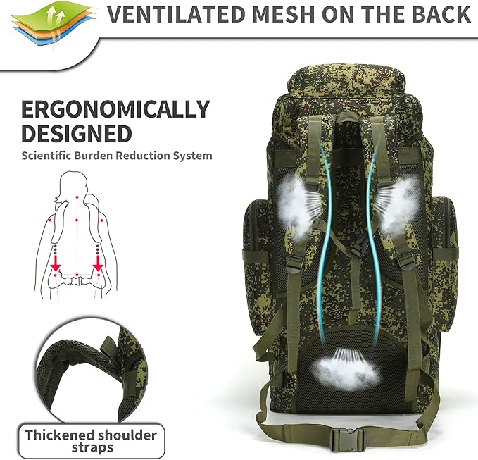 King'sGuard 70L Camping Hiking Backpack for Men Women Large Military Tactical Backpack Molle Rucksack Backpack for Outdoor