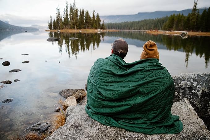 KAMMOK Mountain Blanket - Ultra-Plush Fleece, Water Resistant, Portable, Durable, Indoor/Outdoor Camp Blanket (84 in × 50 in) - Pine Green