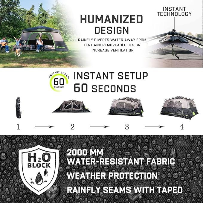 4/6/8/10 Person Instant Tent, Waterproof Pop Up Tents for Camping with Rainfly, 60 Seconds Easy Setup, Automatic Cabin Tent for Family Camping with Expandable Carry Bag & Upgraded Ventilation