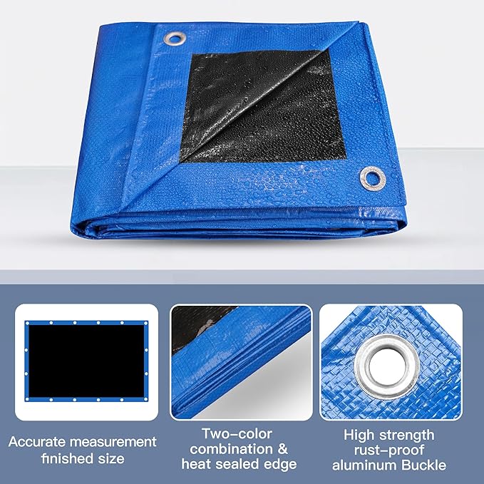 Tarp 6x10 Waterproof 7mil Blue/Black Multipurpose Tarps Uv Resistant Outdoor Tarp for Camping, Rooftops, Yards, Pools, Vehicles, Boats by-MVPNET