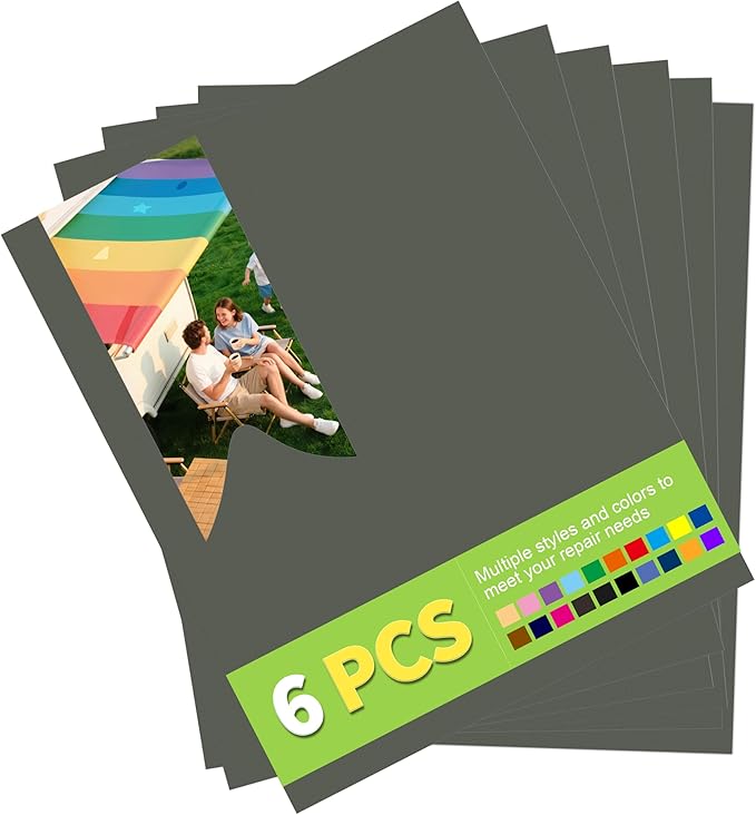 7x9in Nylon Repair Patch，Tent Repair Kit，Self Adhesive Waterproof Fabric Repair Tape for Tent, Umbrella, Sleeping Bag, Down Jackets,Knapsack.（Dark Gray,6ps）