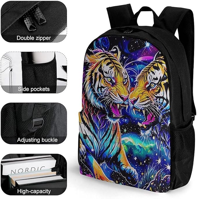 Supdreamc Casual Daypack Multipurpose Anti-Theft Large Capacity Carry On Bag, Cool Tiger Universe Surreal Style Art Casual Daypack Climbing Shoulder Bag With Padded Straps