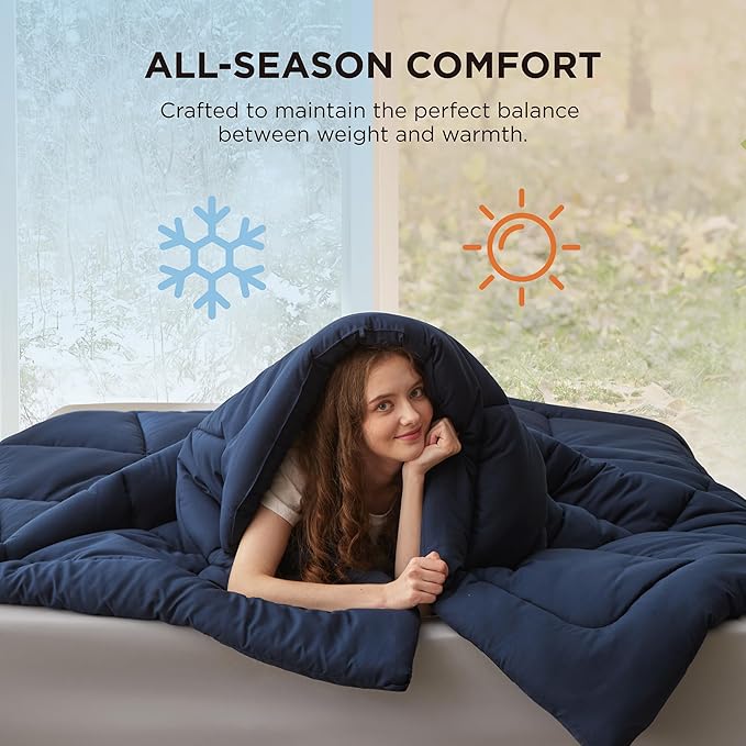 Bedsure Comforter Duvet Insert - Quilted Comforters Cal King Size, All Season Duvet, GentleSoft Down Alternative Bedding, with 8 Tabs, Gifts for Women/Men, Navy Blue, California King 96 X 102 Inches