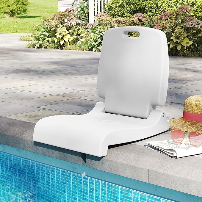 GYMAX 2 Pack Foldable Poolside Chairs for Edge of Pool, Portable Pool Chair with Handle, Drainage Hole, Lightweight Folding Flip Seat for Beaches, Camping, Fishing, Tailgating, Lawn (White,2)